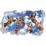 3D Break Giraffes Wall Sticker Giraffes Head Under Sky Wall Decal Vinyl Art Mural Animal Creative Peel and Stick for Bedroom Kid's Room Baby Shower Nursery Party Wall Decor